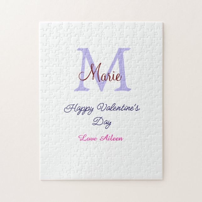 Puzzle Joyeuse Saint-Valentin pastel violet monogramme ro (Vertical)
