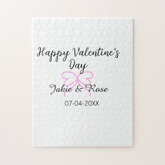 Puzzle Joyeuse Saint-Valentin ruban bow nom date sty (Vertical)