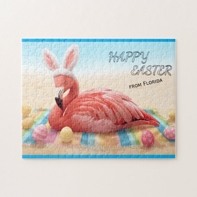 Puzzle Joyeuses Pâques de Florida Flamingo Bunny sur la p (Horizontal)
