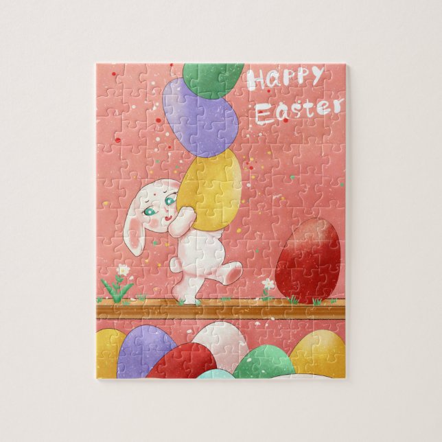 Puzzle Joyeuses Pâques Lapin Mignon Équilibrant des Œufs  (Vertical)