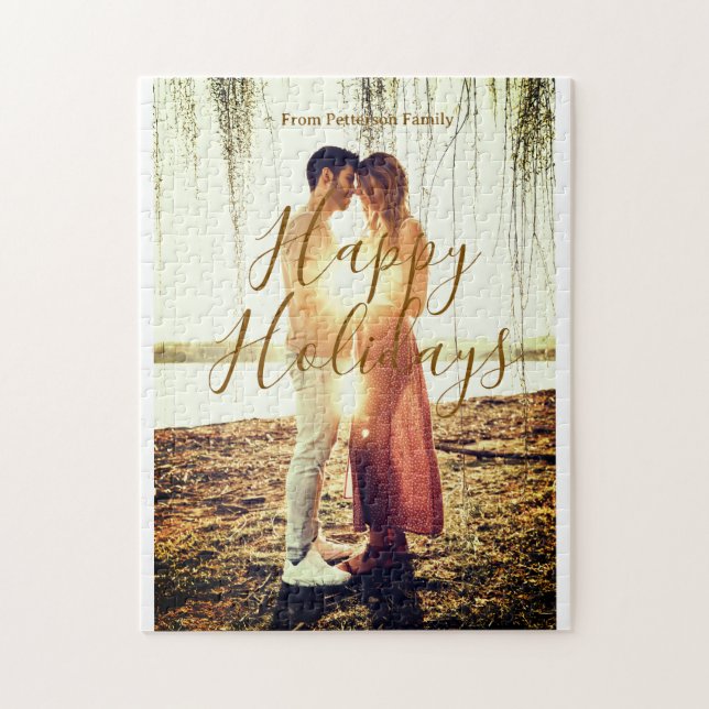 Puzzle Joyeuses vacances marron ajouter couple photo nom  (Vertical)