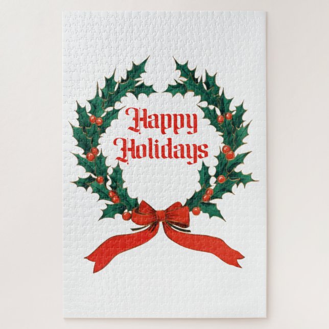 Puzzle Joyeuses vacances Vintage Holly Noël Wreath (Vertical)