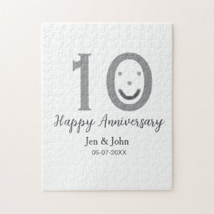Puzzle Joyeux 10e anniversaire nom date gris gras émoji