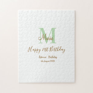 Puzzle Joyeux 21e Anniversaire vert ajouter nom monogramm