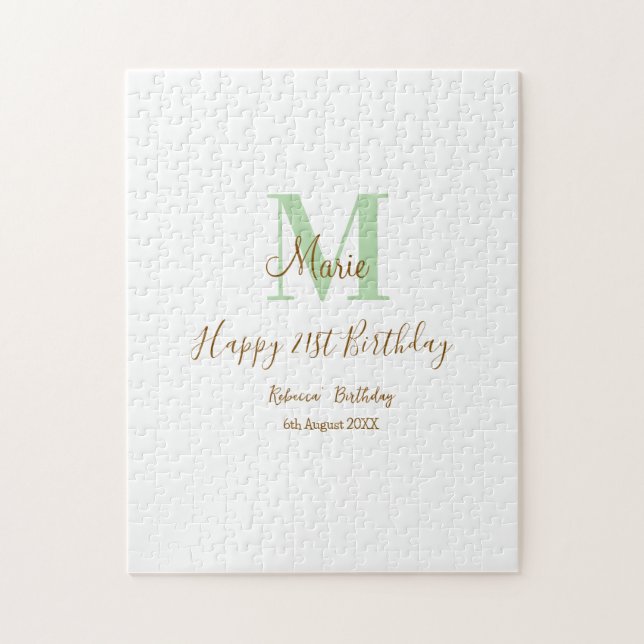 Puzzle Joyeux 21e Anniversaire vert ajouter nom monogramm (Vertical)