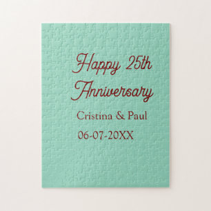 Puzzle Joyeux 25e anniversaire vert mauve pastel boho rét