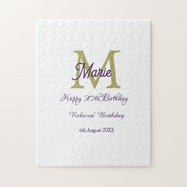 Puzzle Joyeux 30e Anniversaire monogramme moderne nom gol (Vertical)