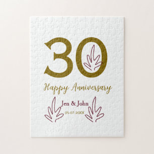 Puzzle Joyeux 30e anniversaire nom date feuille rouge dor