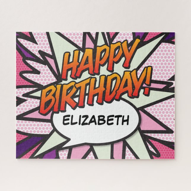 Puzzle Joyeux Anniversaire Amusant Bande Dessinée Rétro R (Horizontal)