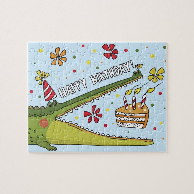 Puzzle Joyeux anniversaire amusant Crocodile dessin de de (Horizontal)