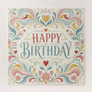 Puzzle Joyeux Anniversaire Art Populaire Scandinave Tourb