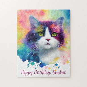 Puzzle Joyeux Anniversaire Chat Fantaisiste Personnalisé