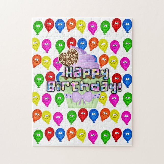 Puzzle Joyeux Anniversaire Colorful Balloons Cupcake (Vertical)