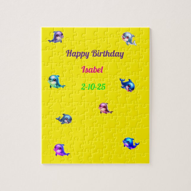 Puzzle Joyeux Anniversaire Dauphin de couleur différente (Vertical)