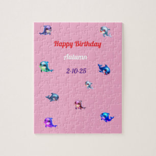 Puzzle Joyeux anniversaire Dauphin de différentes couleur