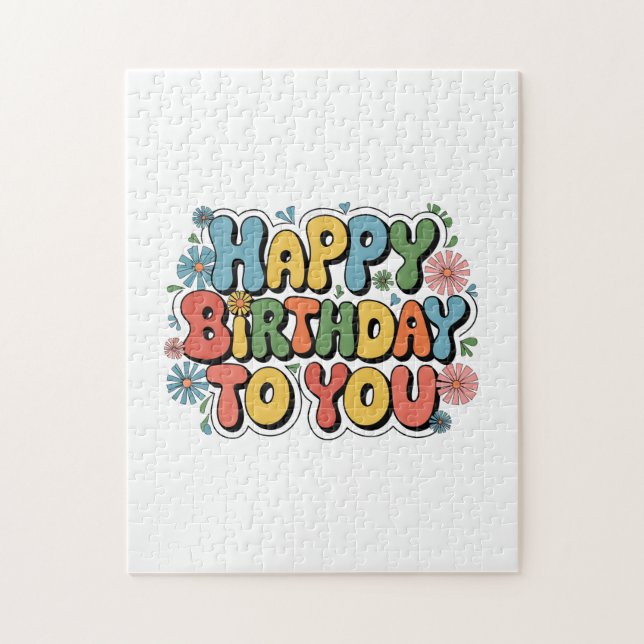 Puzzle Joyeux Anniversaire Floral Groovy (Vertical)
