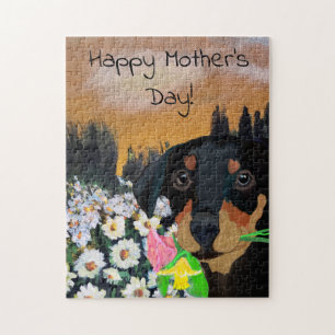 Puzzle Joyeux anniversaire maman Bouquet de fleurs chiots