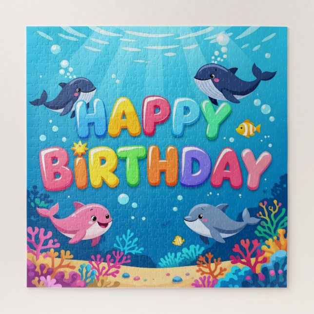 Puzzle Joyeux anniversaire mignon dauphin marin (Vertical)