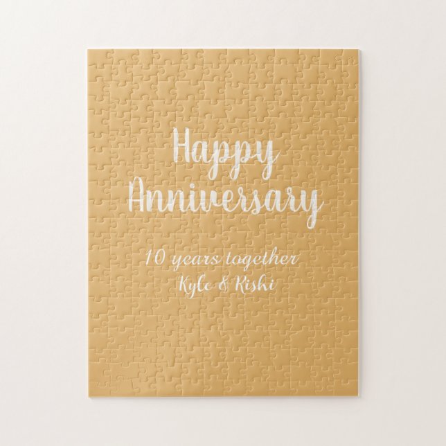 Puzzle Joyeux anniversaire or blanc 10 ans nom date  (Vertical)