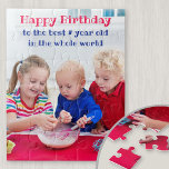 Puzzle Joyeux anniversaire Personnalisé Enfants Photo<br><div class="desc">Puzzle photo personnalisé pour l'anniversaire d'un jeune enfant. Le modèle photo est configuré pour que vous puissiez ajouter une de vos photos préférées, qui sera affichée au format portrait. Votre photo a une superposition de texte personnalisée dans des lettres mignonnes et rapides. L'exemple de libellé dit "Joyeux anniversaire au meilleur...</div>