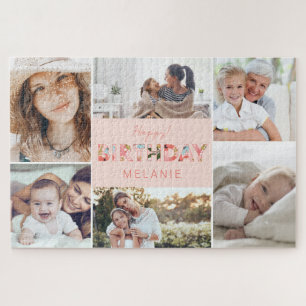 Puzzle Joyeux Anniversaire Photo Collage & Motif Floral