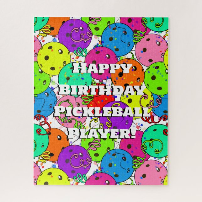 Puzzle Joyeux Anniversaire Pickleball Ballons Confetti Bl (Vertical)
