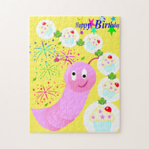 Puzzle Joyeux Anniversaire Pink Worm Cupcake