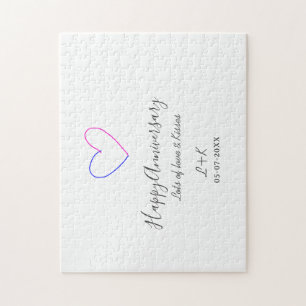 Puzzle Joyeux anniversaire rose bleu cœur nom date simple