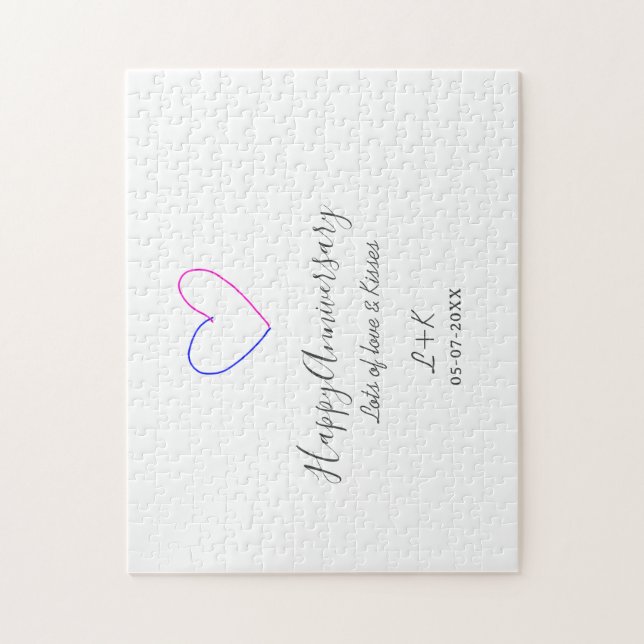 Puzzle Joyeux anniversaire rose bleu cœur nom date simple (Vertical)
