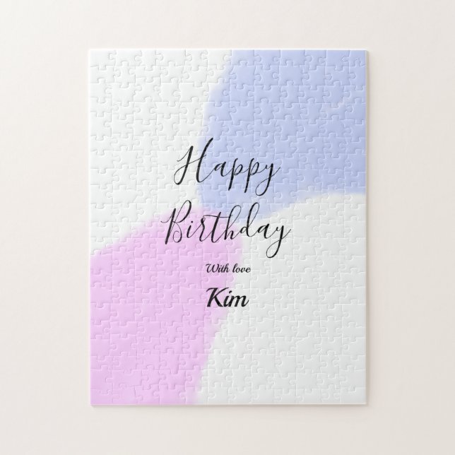 Puzzle Joyeux anniversaire rose violet pastel nom simple  (Vertical)