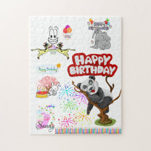 Puzzle Joyeux Anniversaire Vache Cupcake Panda Ours Seal