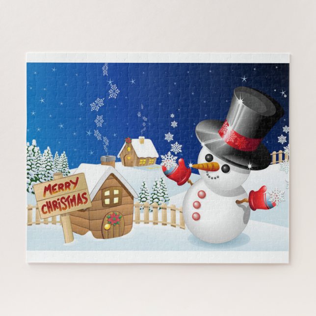 Puzzle Joyeux bonhomme de neige de Noël (Horizontal)