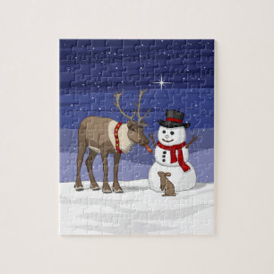 Puzzle Joyeux bonhomme de neige de Noël & mignon renne
