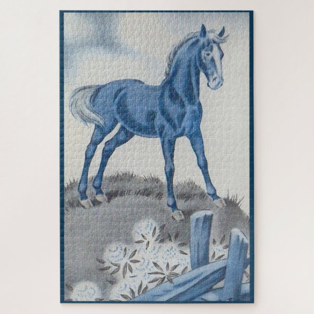 Puzzle joyeux cheval en bleu (Vertical)