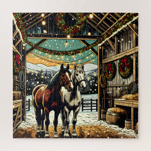 Puzzle Joyeux Chevaux de Cartoon de Noël (Vertical)