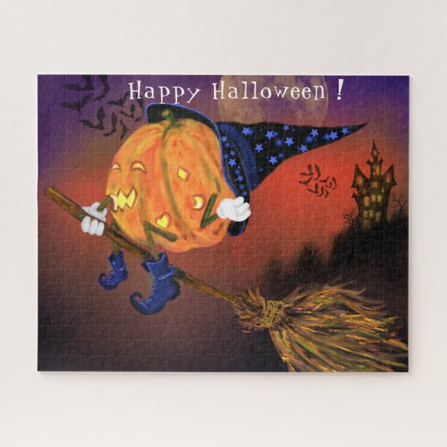 Puzzle Joyeux Citrouille de sorcière d'Halloween Voler av (Horizontal)