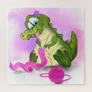 Puzzle Joyeux Crocodile Knits Écharpe rose - Peinture amu