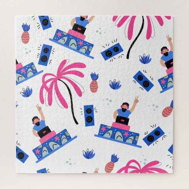 Puzzle Joyeux DJ, motif de plage tropical. (Vertical)