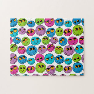 Puzzle Joyeux Emoji face Motif bleu violet rose vert rose