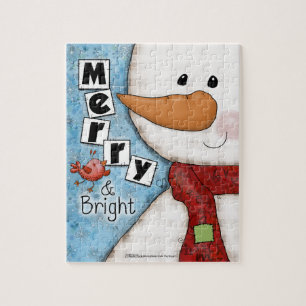 Puzzle Joyeux et brillant bonhomme de neige de Noël et oi