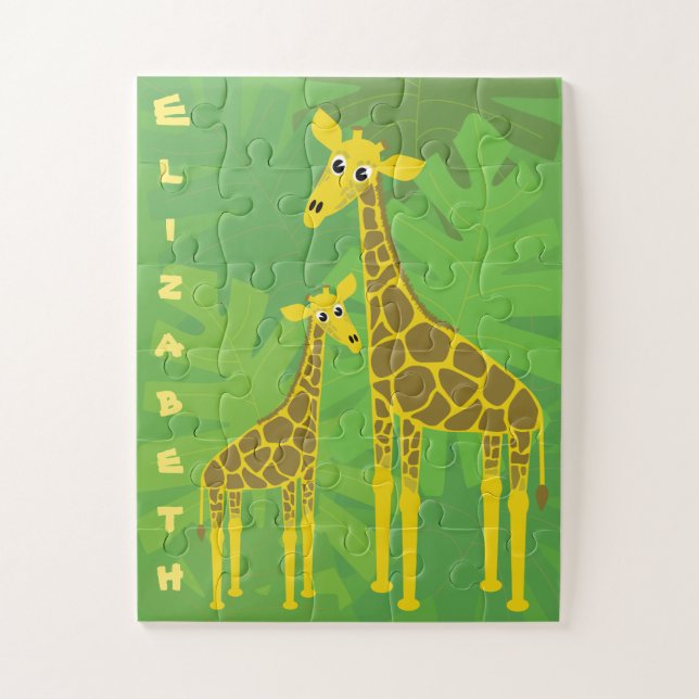 Puzzle Joyeux Giraffe Famille Enfants Personnalisé (Vertical)