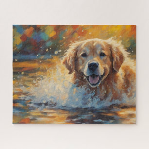Puzzle Joyeux Golden Retriever Dans L'Eau