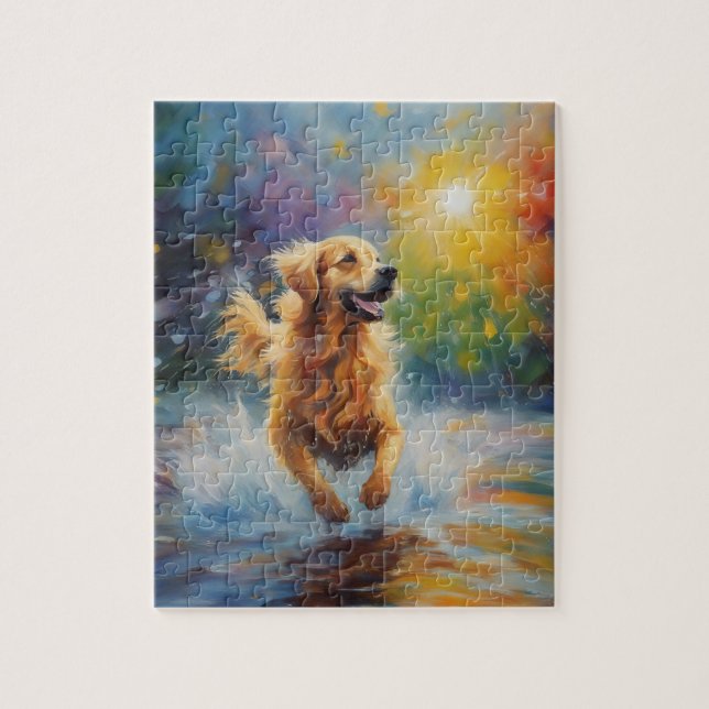 Puzzle Joyeux Golden Retriever Dans L'Eau (Vertical)