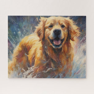 Puzzle Joyeux Golden Retriever Dans L'Eau