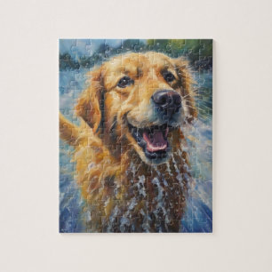 Puzzle Joyeux Golden Retriever Dans L'Eau