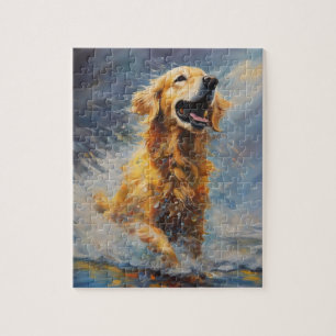 Puzzle Joyeux Golden Retriever Dans L'Eau