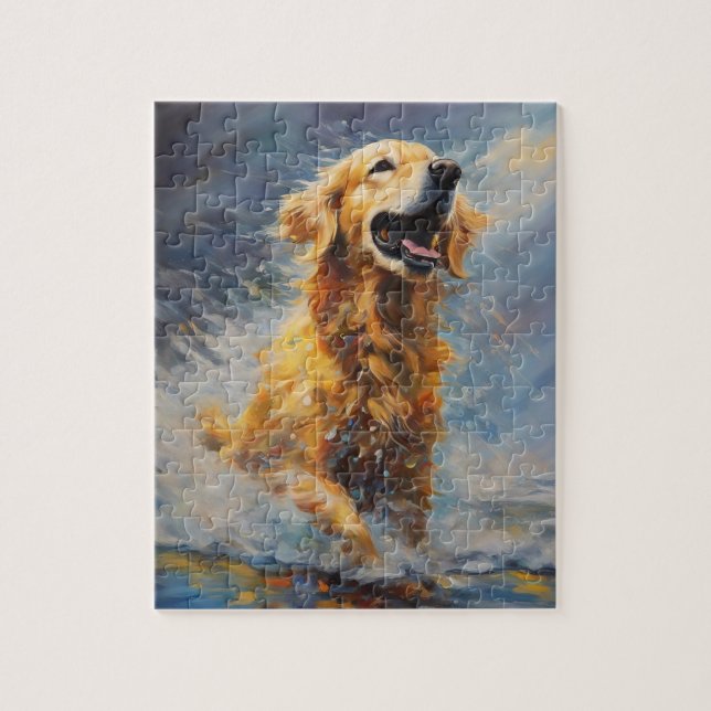 Puzzle Joyeux Golden Retriever Dans L'Eau (Vertical)