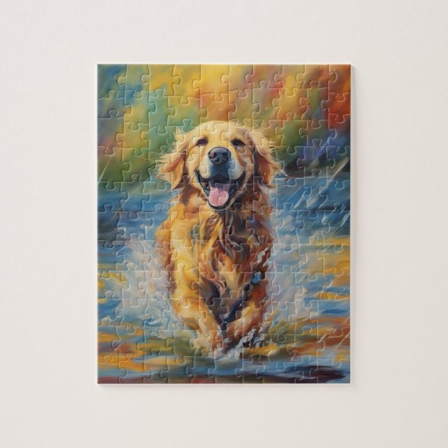 Puzzle Joyeux Golden Retriever Dans L'Eau (Vertical)