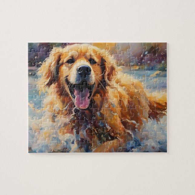 Puzzle Joyeux Golden Retriever Dans L'Eau (Horizontal)