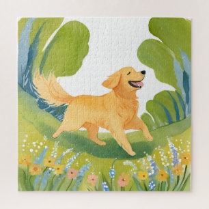 Puzzle Joyeux Golden Retriever Peinture aquarelle légèr
